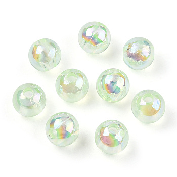 Transparent Acrylic Beads, AB Colors Plated, Round, Pale Green, 6mm, Hole: 1.8mm, about 4800pcs/500g