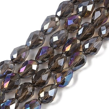 Transparent Electroplate Glass Beads Strands, AB Color Plated, Faceted, Teardrop, Gray, 8x6mm, Hole: 1.2mm, about 65~67pcs/strand, 20.08''(51cm)