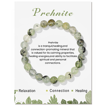 Natural Prehnite Beaded Stretch Bracelets, Round, 7-1/2x1/4 inch(19x0.8cm)