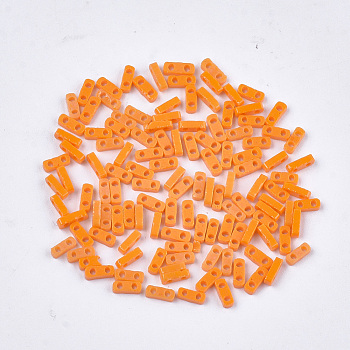 2-Hole Opaque Glass Seed Beads, Rectangle, Orange, 4.5~5x2x1~1.5mm, Hole: 0.5~0.8mm