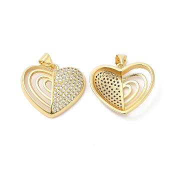 Brass Micro Pave Clear Cubic Zirconia Pendants, Heart Charms, Real 16K Gold Plated, 20x23x5mm, Hole: 4.5x3.5mm