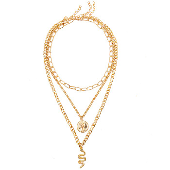 Coin Snake Pendant Chunky Triple Layered Necklace with Creative Design and High-end Feel