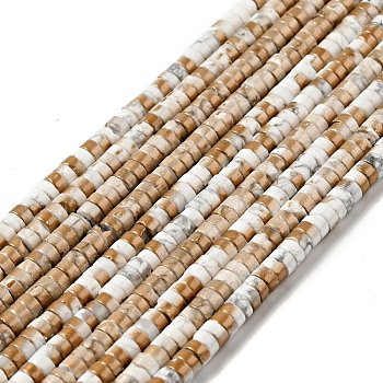 Electroplated Natural Howlite Bead Strands, Half Plated, Flat Round, Gold, 4x1.5~2mm, Hole: 1mm, about 194~199pcs/strand, 15.35''(39cm)