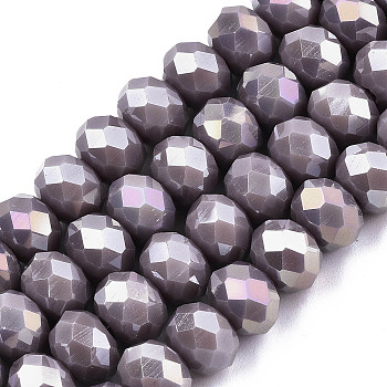 Electroplate Glass Beads Strands, Opaque Solid Color, AB Color Plated, Faceted, Rondelle, Medium Purple, 6x5mm, Hole: 1mm, about 84~85pcs/strand, 41.5~42cm