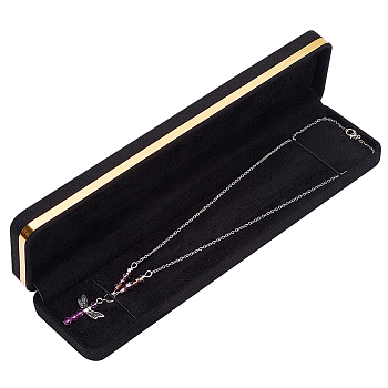 Rectangle Velvet Necklace Storage Boxes, Jewellery Organizer Travel Case for Necklace Holder, Black, 5.5x21.9x2.8cm