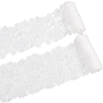 4 Yards 2 Styles Milk Fiber Lace Trim Ribbon, Clothes Accessories, White, 5-1/2~5-3/4 inch(141~147mm), 2 yards/style