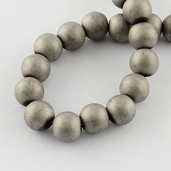 Non-magnetic Synthetic Hematite Beads Strands, Frosted, Grade A, Round Beads for Bracelet Making, Silver Plated, 8mm, Hole: 1.4mm, about 55pcs/strand, 15.5 inch