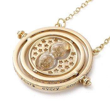 Rotated Hourglass Flat Round Alloy Pendant Necklaces for Women, Camel, 21.26~22.83 inch(54~58cm)