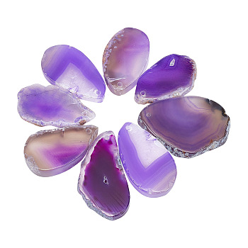 8Pcs Natural Agate Dyed Big Pendants, Nuggets Charms, Purple, 40~60x17~37x5~7mm, Hole: 1.8mm