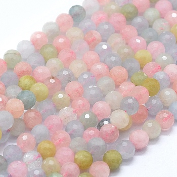 Natural Morganite Beads Strands, Grade AAA, Faceted, Round, 6~6.5mm, Hole: 1mm, about 63pcs/strand, 15.35 inch(39cm)