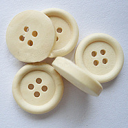 Natural Round 4-hole Basic Sewing Button, Wooden Buttons, Cornsilk, about 18mm in diameter, 500pcs/bag(NNA0Z6H)