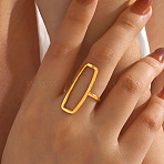 Adjustable 201 Stainless Steel Cuff Open Rings, Rectangle, Golden, Inner Diameter: 15~20mm(FS-WG8FFFD-01)