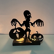 Halloween Theme Iron Candle Holder, Round Tealight Candlestick, Skull, 6x14x15cm(HAWE-PW0001-266G)