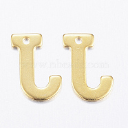 304 Stainless Steel Charms, Letter.J, Real 18K Gold Plated, 11x7x0.8mm, Hole: 1mm(X-STAS-P141-J)