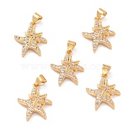 Brass Micro Pave Clear Cubic Zirconia Pendants, Long-Lasting Plated, Starfish, Real 18K Gold Plated, 19.5x16.5x3mm, Hole: 3x4mm(ZIRC-L100-068G)