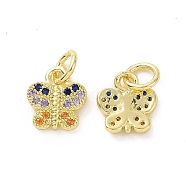 Brass Micro Pave Colorful Cubic Zirconia Charms, with Jump Ring, Butterfly Charm, Real 18K Gold Plated, 8x8.5x1.5mm, Hole: 3.2mm(KK-E068-VF100)
