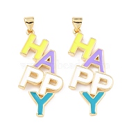 Brass Enamel Pendants, Long-Lasting Plated, Real 18K Gold Plated, Word HAPPY, Colorful, 35x16.5x2mm, Hole: 3x5mm(KK-K250-32G)