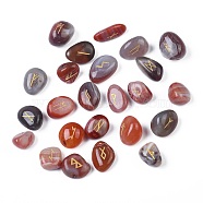 Natural Carnelian Carved Beads, Tumbled Stone, Healing Stones for Chakras Balancing, Crystal Therapy, Meditation, Reiki, Divination Stone, Nuggets with Runes/Futhark/Futhorc, No Hole/Undrilled, 22~30x16~23x8.5~12.5mm, 25pcs/set(G-M366-03)