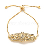 Cubic Zirconia Link Slider Bracelets, with Light Gold Brass Box Chains, Flower, Inner Diameter: 3-1/8 inch(8cm)(BJEW-H601-01H-KCG)