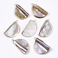 Natural Freshwater Shell Pendants, with Iron Loops, Edge Golden Plated, Half Round, 33~34x19x6.5~8mm, Hole: 1.8mm(SHEL-R048-08)