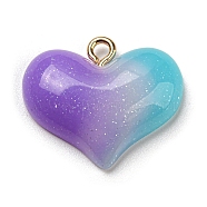 Gradient Color Resin Pendants, with Glitter Powder and Golden Tone Iron Loop, Heart, 18x21.5x5mm, Hole: 1.8mm(FIND-Z010-01A)