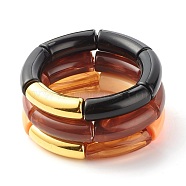 Chunky Acrylic & CCB Plastic Curved Tube Beads Stretch Bracelets Set for Women, Mixed Color, Inner Diameter: 2-1/8 inch(5.3cm), 3pcs/set(BJEW-JB07318)