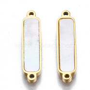304 Stainless Steel Links Connectors, with Shell, Rectangle, Seashell Color, Real 14K Gold Plated, 18x4x1.5mm, Hole: 0.9mm(STAS-S116-328G)