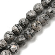Natural Map Stone/Picasso Stone/Picasso Jasper Beads Strands, Faceted(128 Facets), Round, 6~6.5mm, Hole: 1mm, about 60pcs/strand, 14.88~14.96 inch(37.8~38cm)(G-C079-B05-01)