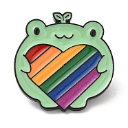 Alloy Enamel Pins, Rainbow Pride Flag Frog Brooches, Electrophoresis Black, Heart, 25x25x1.8mm(JEWB-P019-A01)
