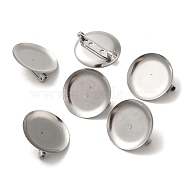 316 Stainless Steel Brooch Finding, Flat Round, Stainless Steel Color, 25x8mm, Tray: 24.5mm(STAS-B050-01B-P)