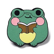 Cartoon Frog Enamel Pin, Electrophoresis Black Alloy Brooch for Clothes Backpack, Book, 30.5x31x1.5mm(JEWB-E025-02EB-01)