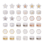 Kissitty 64Pcs 8 Style Silicone Ear Nuts, Earring Backs, with Brass Findings, Star & Hexagon, Mixed Color, 6x6~7x4.5~5mm, Hole: 0.7mm, 8pcs/style(SIL-KS0001-01)