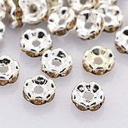 Brass Rhinestone Spacer Beads, Grade A, Wavy Edge, Silver Color Plated, Rondelle, Light Colorado Topaz, 6x3mm, Hole: 1mm(RB-A014-L6mm-14S)