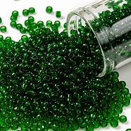 TOHO Round Seed Beads, Japanese Seed Beads, (7B) Transparent Grass Green, 8/0, 3mm, Hole: 1mm, about 10000pcs/pound(SEED-TR08-0007B)