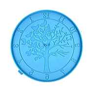 DIY Food Grade Silicone Round with Tree of Life Clock Molds, Resin Casting Molds, for UV Resin, Epoxy Resin Craft Making, Deep Sky Blue, 255x10mm(TREE-PW0001-58B)