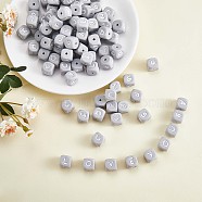 20Pcs Grey Cube Letter Silicone Beads 12x12x12mm Square Dice Alphabet Beads with 2mm Hole Spacer Loose Letter Beads for Bracelet Necklace Jewelry Making, Letter.E, 12mm, Hole: 2mm(JX436E)