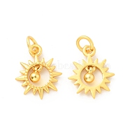 Brass Pendants, with Jump Rings, Cadmium Free & Lead Free, Sun & Bell, Matte Gold Color, 17mm, Hole: 3.6mm(KK-G429-15MG)