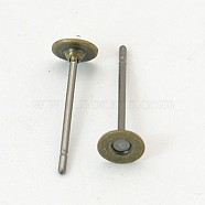 Stud Earring Settings, Brass Head and Stainless Steel Pin, Lead Free & Cadmium Free & Nickel Free, Antique Bronze, 12mm, Tray: 4mm, Pin: 0.9mm(KK-C2903-NFAB)