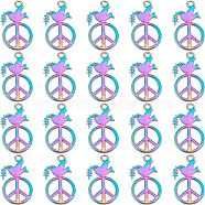 20Pcs Rainbow Color Alloy Pendants, Cadmium Free & Nickel Free & Lead Free, Peace Sign with Dove, 28x17x1.5mm, Hole: 2mm(FIND-FH0003-56)