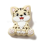Cat Silicone Focal Beads, DIY Nursing Necklaces Making, Beige, 30x24x9.5mm, Hole: 2mm(SIL-B069-01B)