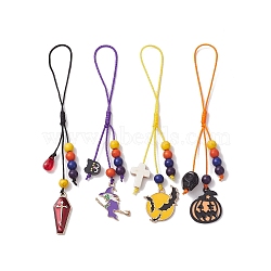 Halloween Synthetic Turquoise & Glass & Polymer Clay & Mobile Straps, with Alloy Enamel Pandants and Braided Nylon Thread, Mixed Shapes, 11.5~12.5cm, about 4pcs/set(HJEW-JM01901)