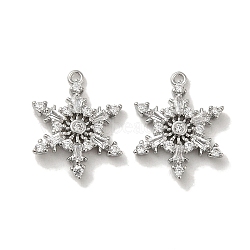 Brass Micro Pave Cubic Zirconia Pendants, Snowflake, Real Platinum Plated, 17x13.5x2.5mm, Hole: 1mm(KK-H455-34P)