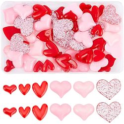 60pcs 6 styles Resin Cabochons Set, Including Glitter powder Cabochons and Opaque Cabochons, Heart Mixed Shapes, Mixed Color, 20~32x17~37x3~7mm, 10pcs/style(CRES-AR0001-27)