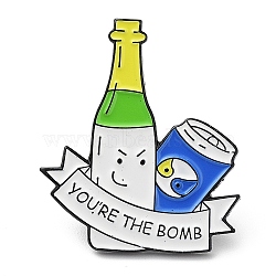 Bottle & Can & Word You're The Bomb Enamel Pins, Electrophoresis Black Alloy Brooch for Backpack Clothes, Lime, 30.5x26x2mm(JEWB-P020-B05)