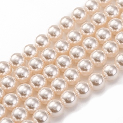 Baking Painted Pearlized Glass Pearl Round Bead Strands, PapayaWhip, 6mm, Hole: 0.8mm, about 66pcs/strand, 15.75''(40cm)(PEAR-H019-02B-02)