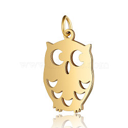 201 Stainless Steel Pendants, Owl, Golden, 20x13.5x1mm, Hole: 3mm(STAS-S105-T559D-2)