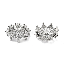 Brass Micro Pave Clear Cubic Zirconia Bead Caps, Flower, Platinum, 16x6mm, Hole: 3mm(KK-L222-007P)