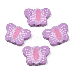 Spray Painted Maple Wood Beads, Printed, Butterfly, Medium Orchid, 18x25.5x4mm, Hole: 1.6mm, about 565pcs/500g(WOOD-Q030-89E)