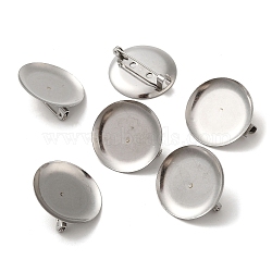 Non-Tarnish 316 Stainless Steel Brooch Finding, Flat Round, Stainless Steel Color, 25x8mm, Tray: 24.5mm(STAS-B050-01B-P)