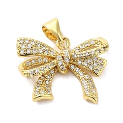 Brass Micro Pave Clear Cubic Zirconia Pendants, Bowknot, Real 16K Gold Plated, 16x20x6mm, Hole: 4.5x4mm(FIND-Z041-07G)